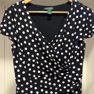 Ralph Lauren Navy and White Polka Dot Midi Dress